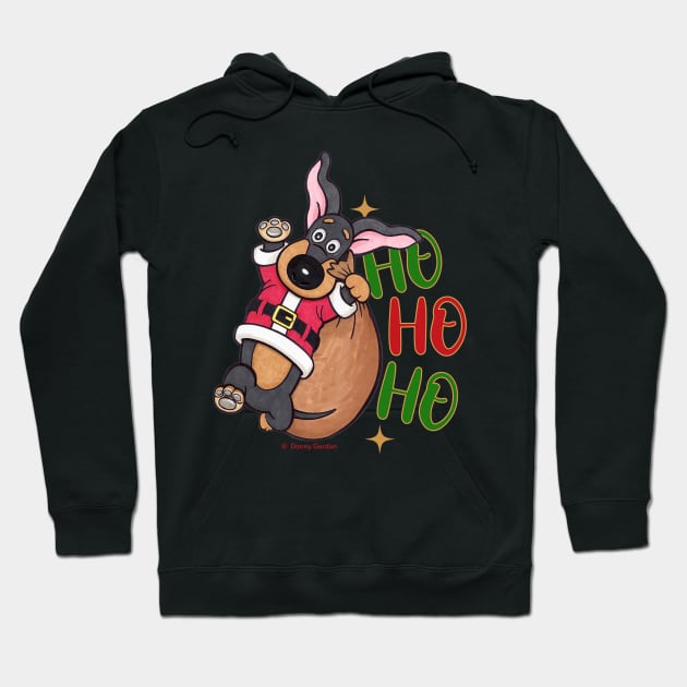 Cute Doxie Dog having a Ho Ho Ho Merry Christmas Dachshund tee Hoodie by Danny Gordon Art